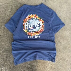 Hurley Surf Club Graphic T-Shirt Mens Medium Blue Floral Wreath Tropical
